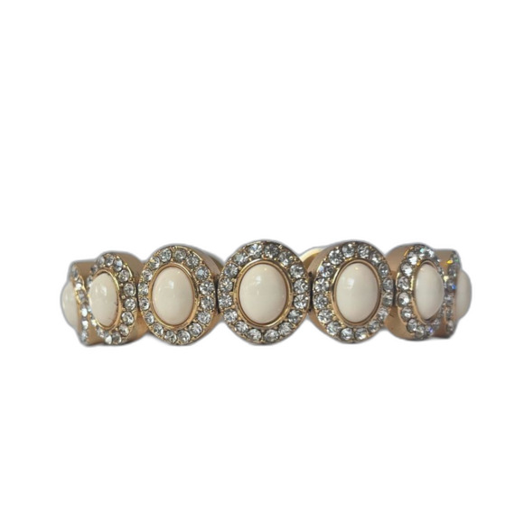 J. Crew Jewelry - J. Crew Stretch Bracelet Gold-toned with white oval stones and rhinestones
